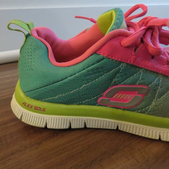 SKECHERS Flex Appeal Memory Foam Cosmic Pink Green Athletic Sneakers Shoes US 5 - Picture 4 of 13